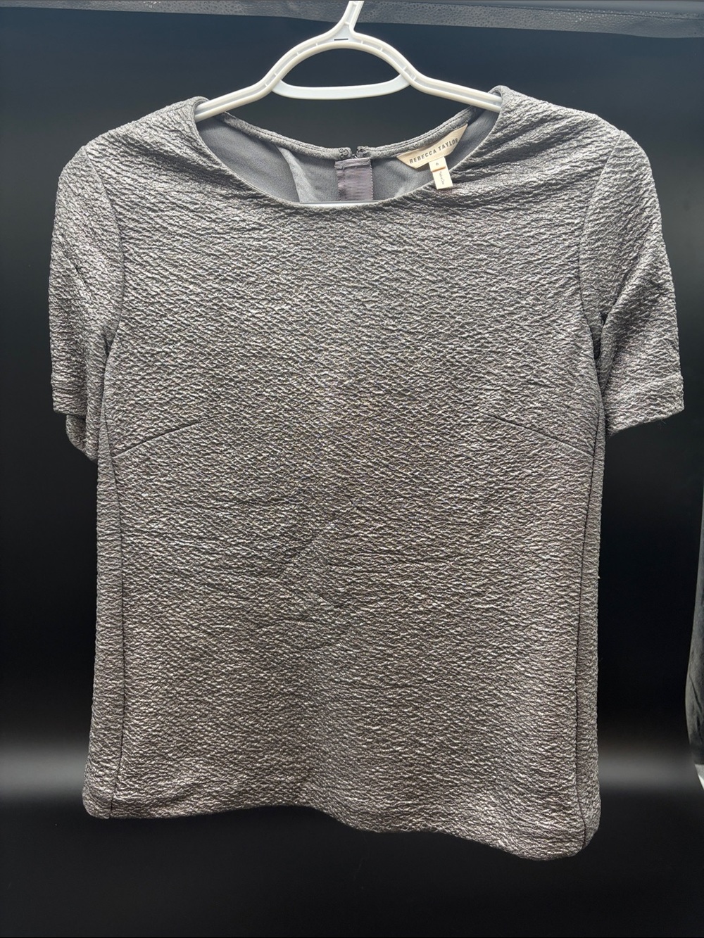 Rebecca Taylor Textured Short-Sleeve Crewneck Top - Gray